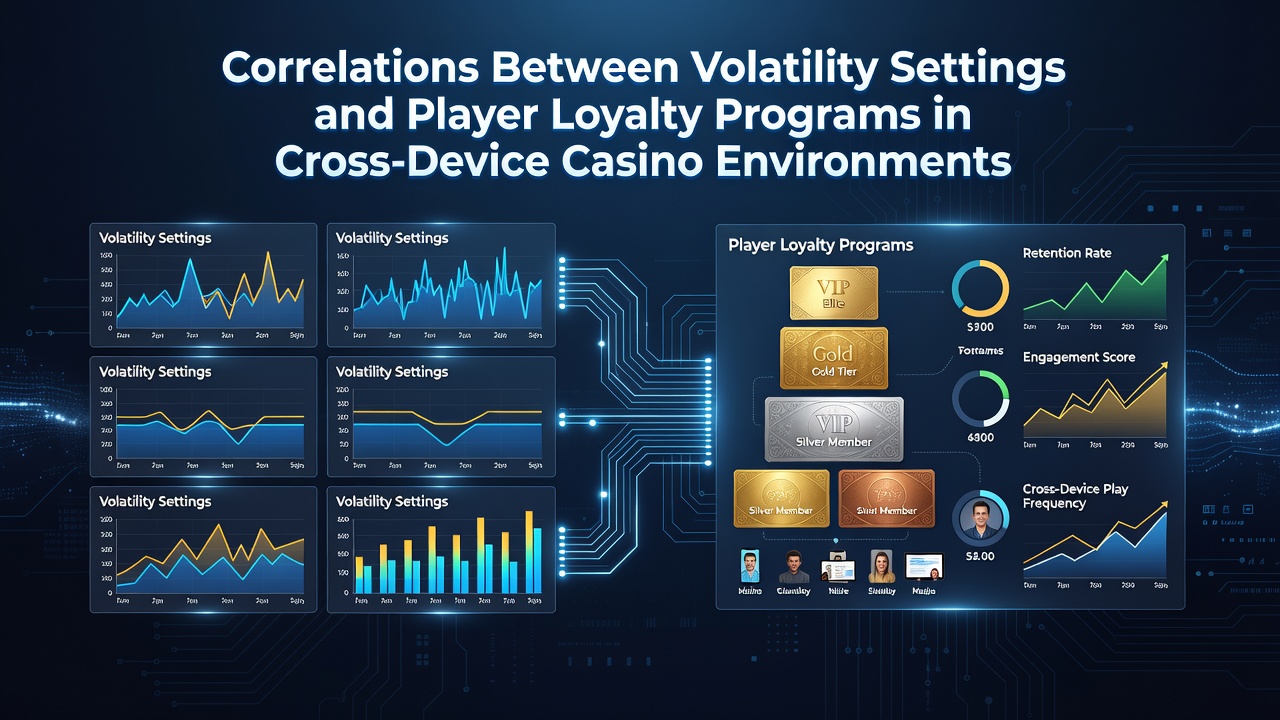 Cross-device dashboard displaying volatility filters alongside loyalty tier progression metrics for casino operators