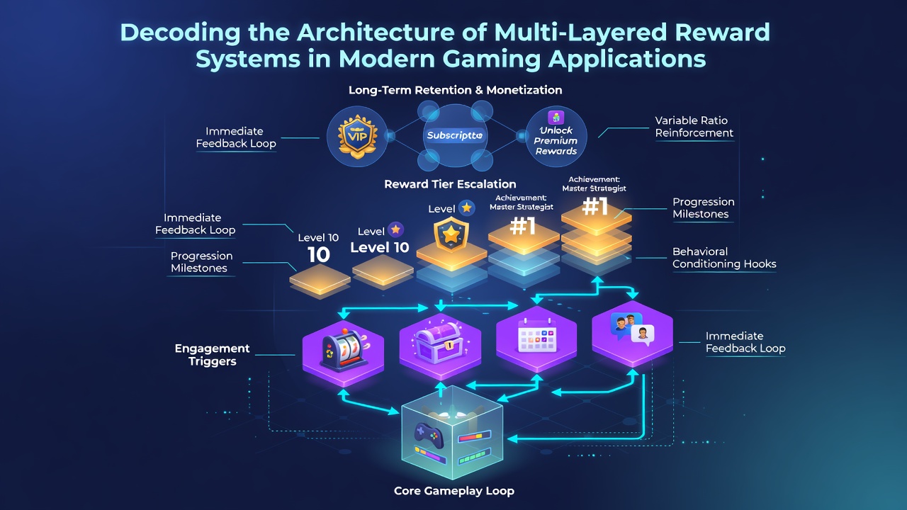 Illustration of backend data flow in multi-tiered gaming reward architectures