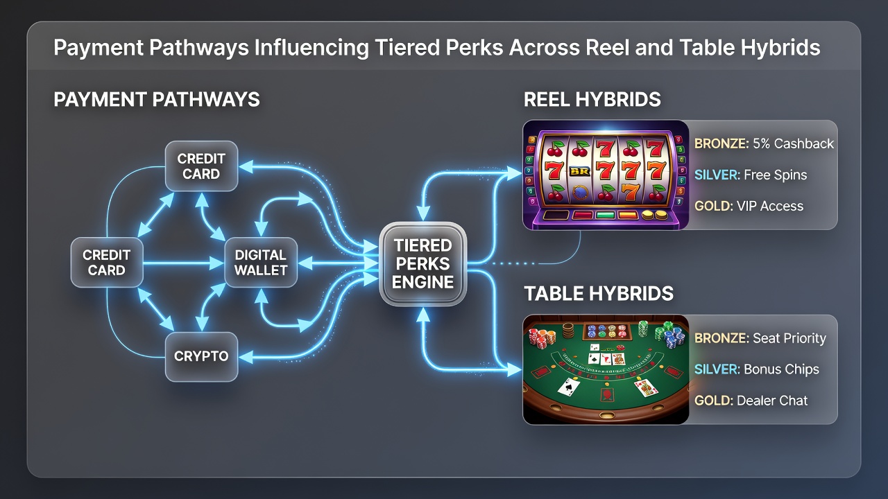 Detailed view of tiered perk structures influenced by transaction methods in hybrid casinos
